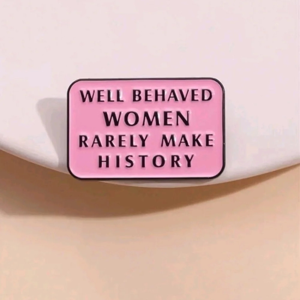 Pink black women's rights history feminist enamel pin brooch charm purse bag